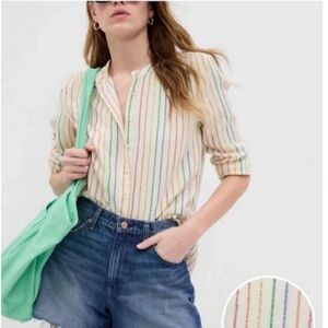 GAP Women’s Metallic Stripe Crinkle Gauze Shirt Button Up NWT Size L